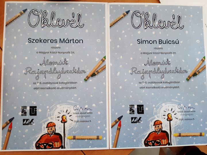 Álomút c. rajzpályázat sikerei Álomút c. rajzpályázat sikerei