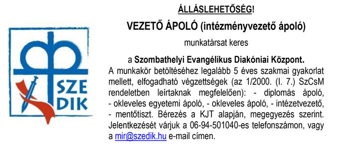 Vezető ápolót keres intézményünk Vezető ápolót keres intézményünk